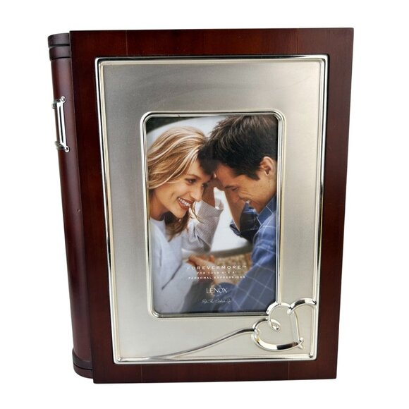 Lenox Forevermore Bookshelf Photo Album Wood Silver Tone Hearts Storage READ - Picture 1 of 16